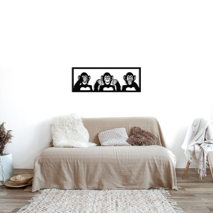 Wallity Three Monkeys-M Escultura de pared metálica negra